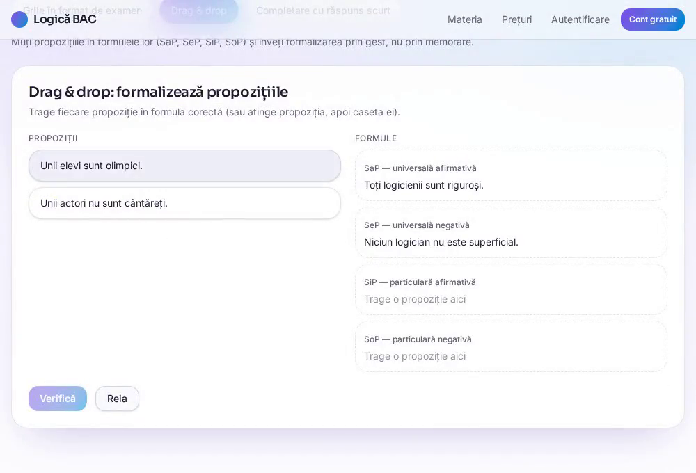 Exemplu de exercițiu: Drag & drop